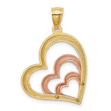 14K Two-tone and White Rhodium Polished 3 Hearts Pendant K2551