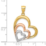 14K Two-tone and White Rhodium Polished 3 Hearts Pendant K2551