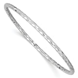 14k White Gold Polished Textured 3.00mm Slip-on Round Bangle Bracelet DB584
