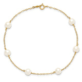 14k 6-7mm White Near-Round Freshwater Cultured Pearl 6-Station 9 inch Anklet XF559