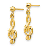 14k Polished Diamond-cut Treble Clef Dangle Post Earrings S1137