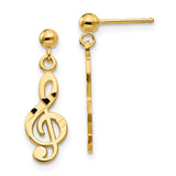 14k Polished Diamond-cut Treble Clef Dangle Post Earrings S1137
