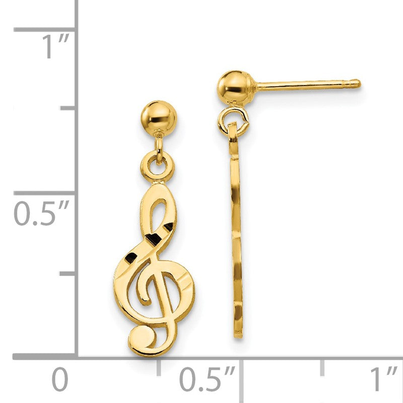 14k Polished Diamond-cut Treble Clef Dangle Post Earrings S1137