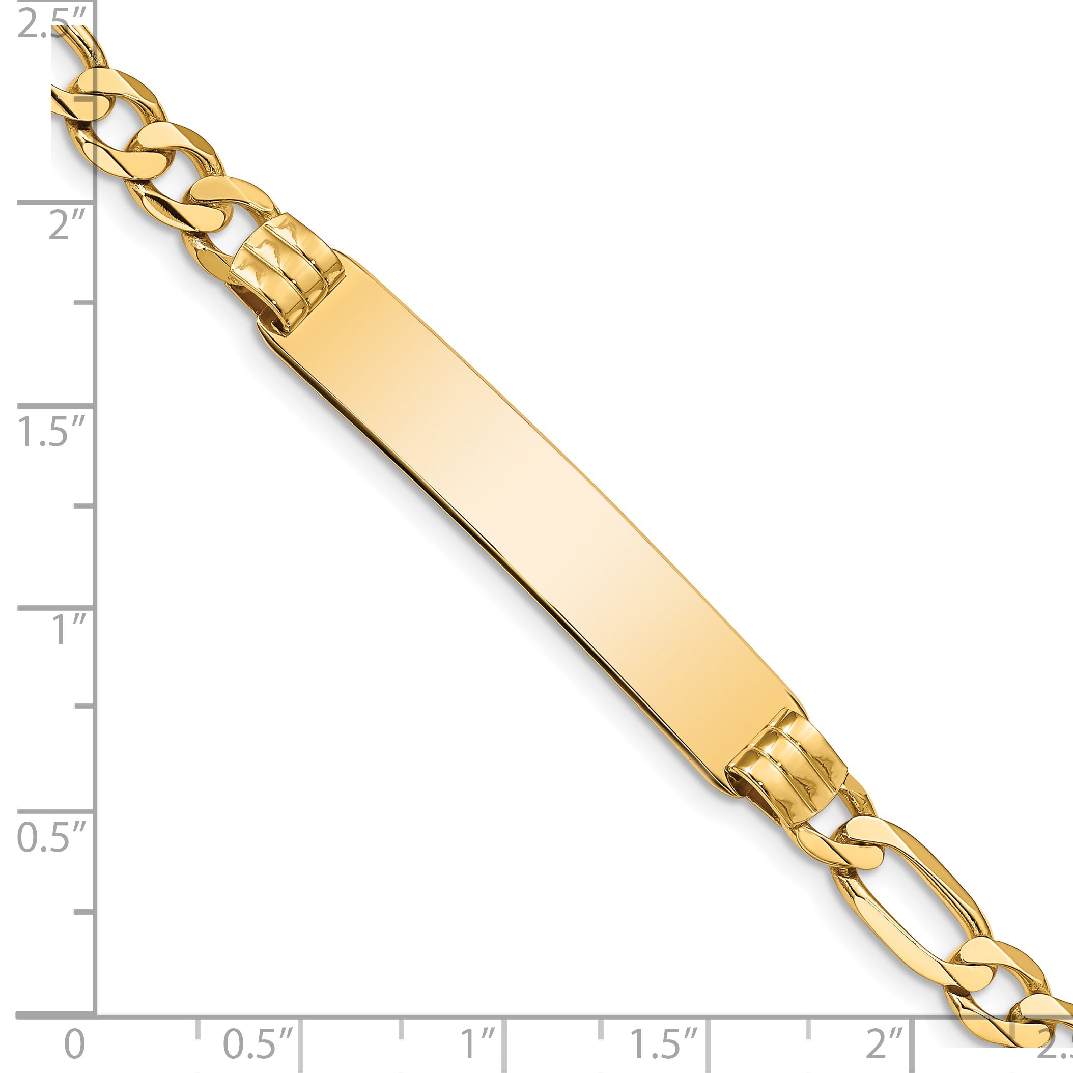 14k Polished Solid Chain/Solid Plate Figaro Link 39x8mm Plate 7 inch ID Bracelet FIG160ID