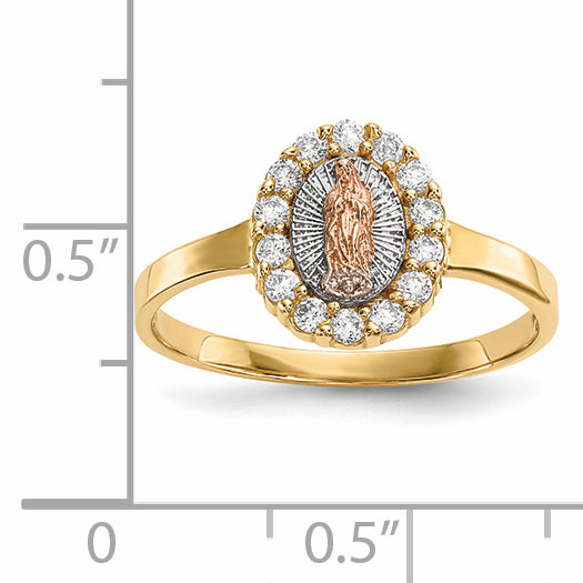 14k Two-tone with White Rhodium CZ Our Lady of Guadalupe Ring R579