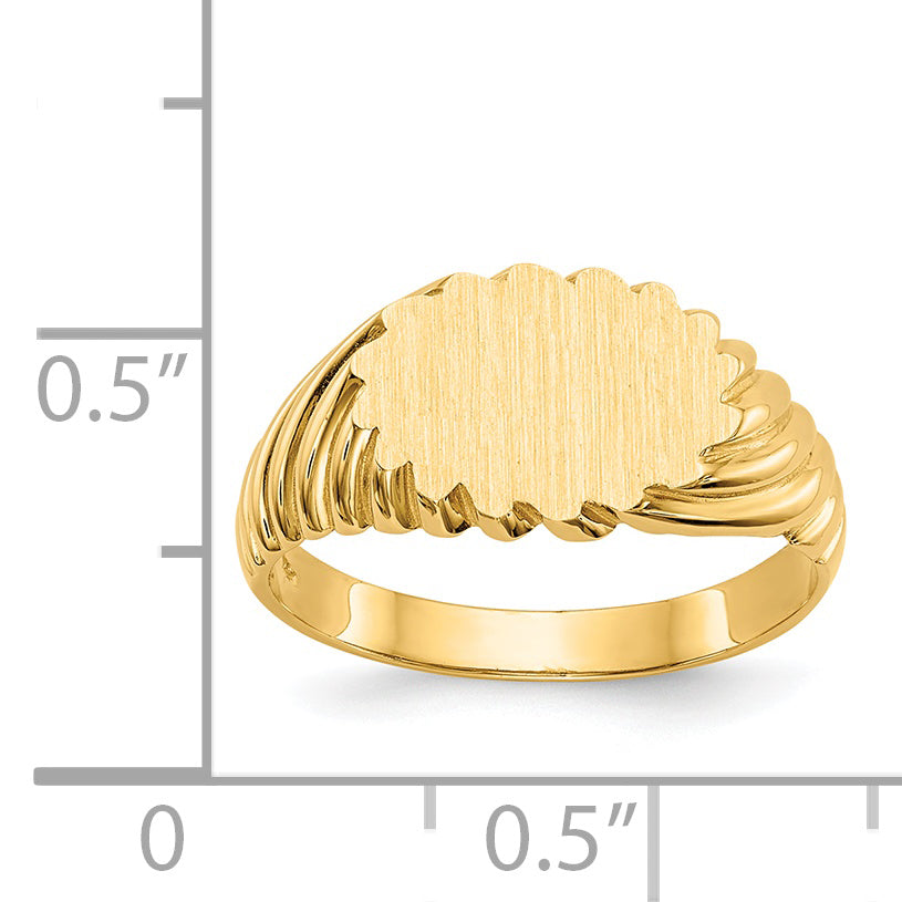 14k 10.0x7.5mm Oval Open Back Scalloped Edge Signet Ring CH203