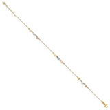 14K Tri-Color Diamond-cut Hearts 9 inch Plus 1 inch Extender - Total 10 inch Anklet ANK175