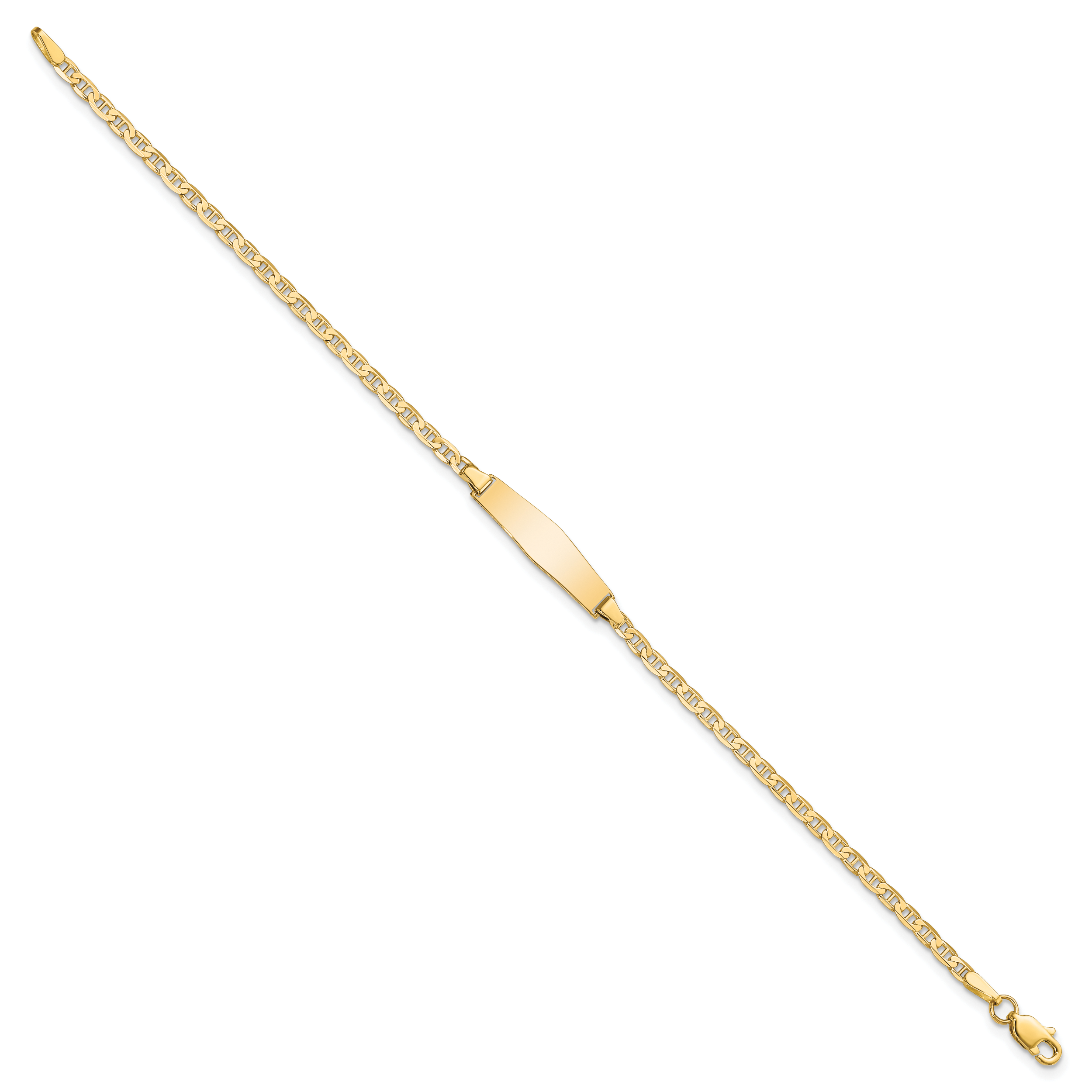 14k Polished Solid Chain/Solid Plate Flat Anchor Link Soft Diamond Shape 19.5x5.2mm Plate 7 inch ID Bracelet LID71C