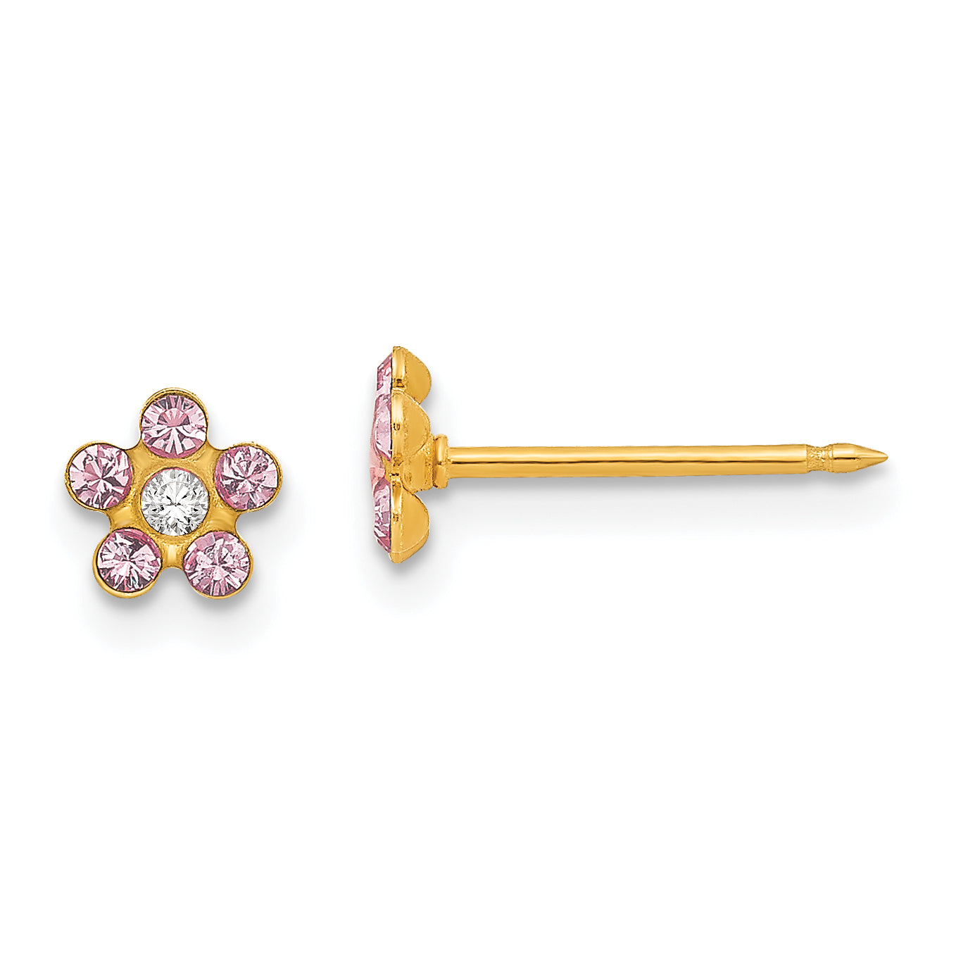 Inverness 14k June Pink Crystal Birthstone Flower Post Piercing Earrings 786E