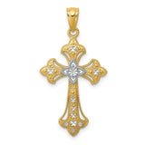 14K and White Rhodium Diamond-Cut Fleur de Lis Cross Pendant C4511