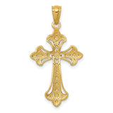 14K and White Rhodium Diamond-Cut Fleur de Lis Cross Pendant C4511