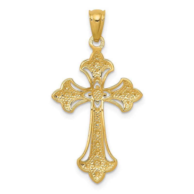 14K and White Rhodium Diamond-Cut Fleur de Lis Cross Pendant C4511