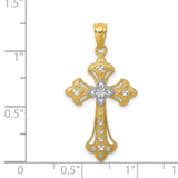 14K and White Rhodium Diamond-Cut Fleur de Lis Cross Pendant C4511