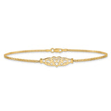 14k Polished Filigree Heart and Bismark Chain 10 inch Anklet ANK33