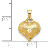 14K Polished and Satin Diamond-cut 3-D Puffed Heart Pendant K2502