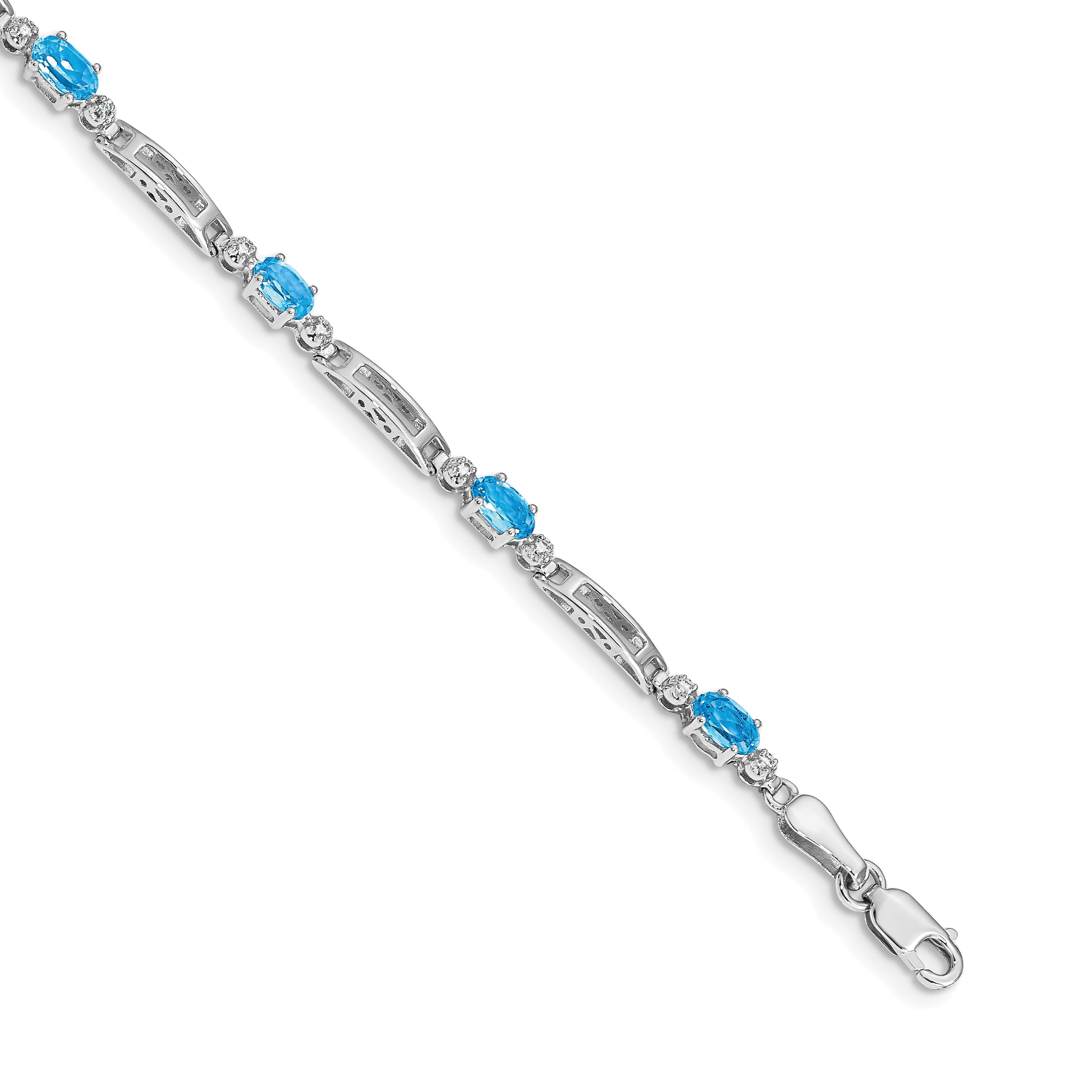 14k White Gold Complete Diamond and Oval Amethyst Fancy Link 7 inch Bracelet BM4492