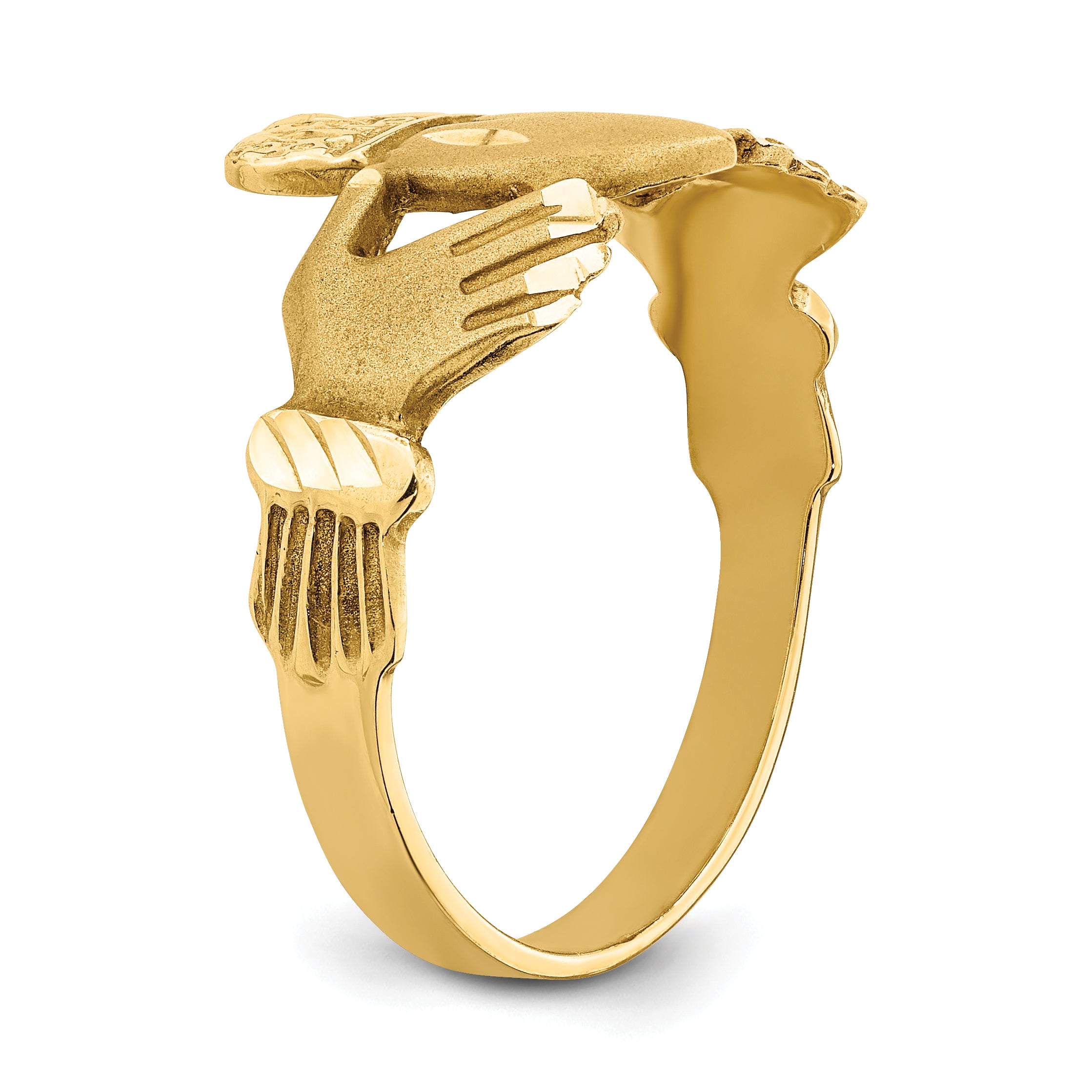14K Mens Satin Diamond-cut Claddagh Ring K3856