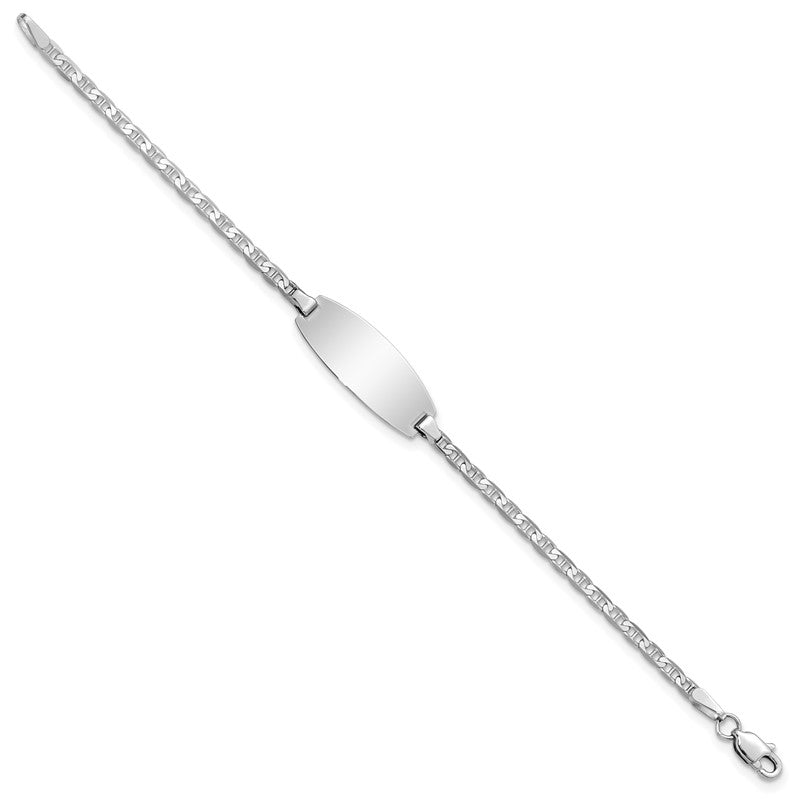 14k White Gold Polished Solid Chain/Solid Plate Anchor Link Oval 18.5x8mm Plate 5.5 inch Baby/Child ID Bracelet LID86W