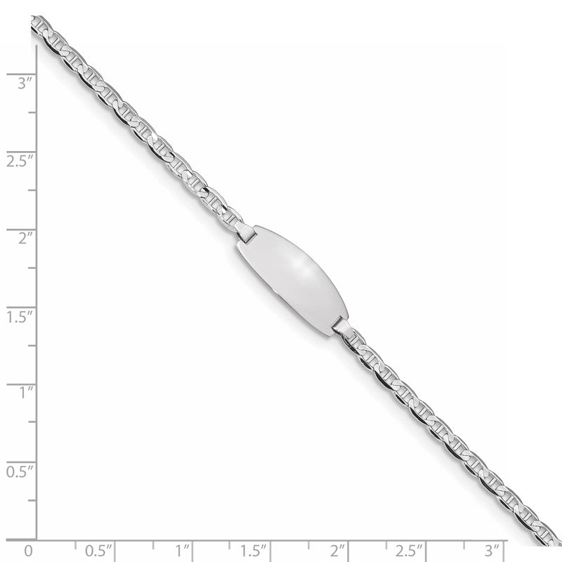 14k White Gold Polished Solid Chain/Solid Plate Anchor Link Oval 18.5x8mm Plate 5.5 inch Baby/Child ID Bracelet LID86W