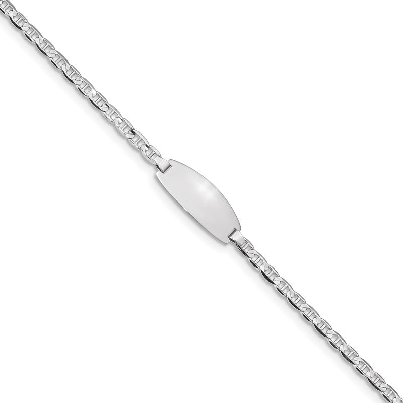 14k White Gold Polished Solid Chain/Solid Plate Anchor Link Oval 18.5x8mm Plate 5.5 inch Baby/Child ID Bracelet LID86W