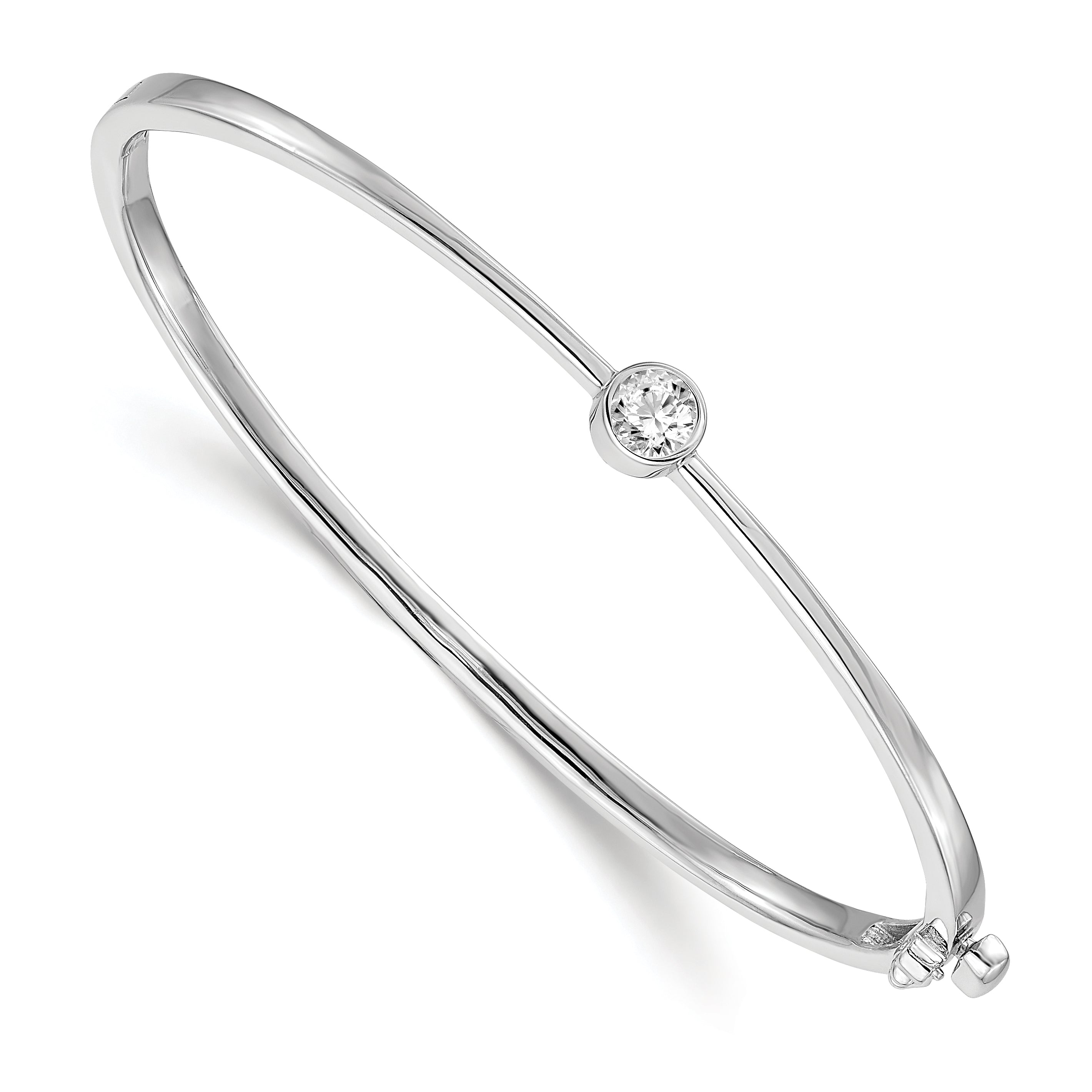 14k White Gold Complete 1/4 carat AAA Diamond Hinged Oval Bangle Bracelet XB181AAA