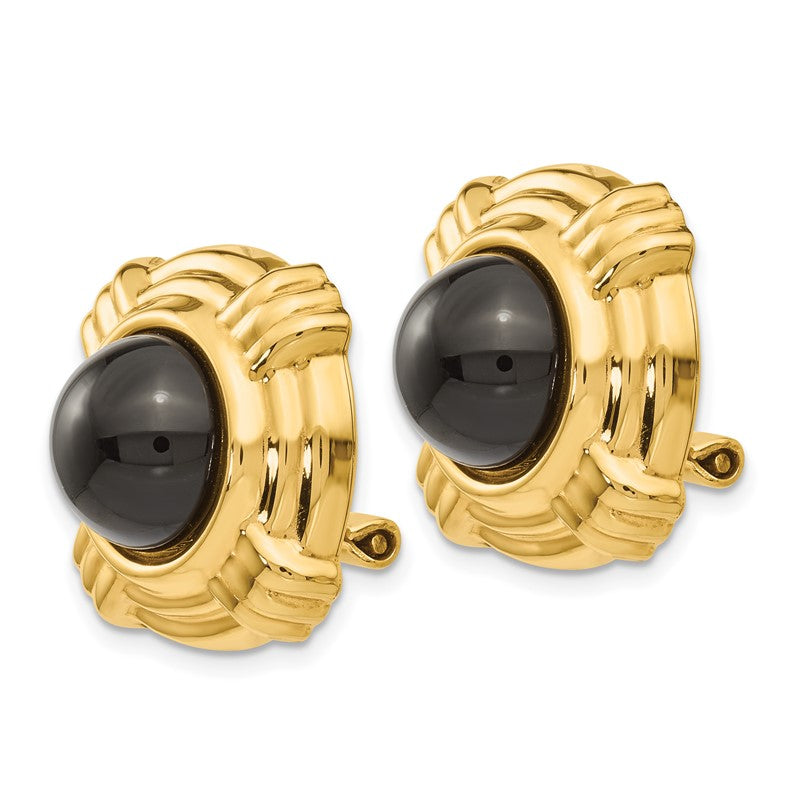 14k Omega Clip Black Onyx Cabochon 18mm Non-pierced Earrings H942