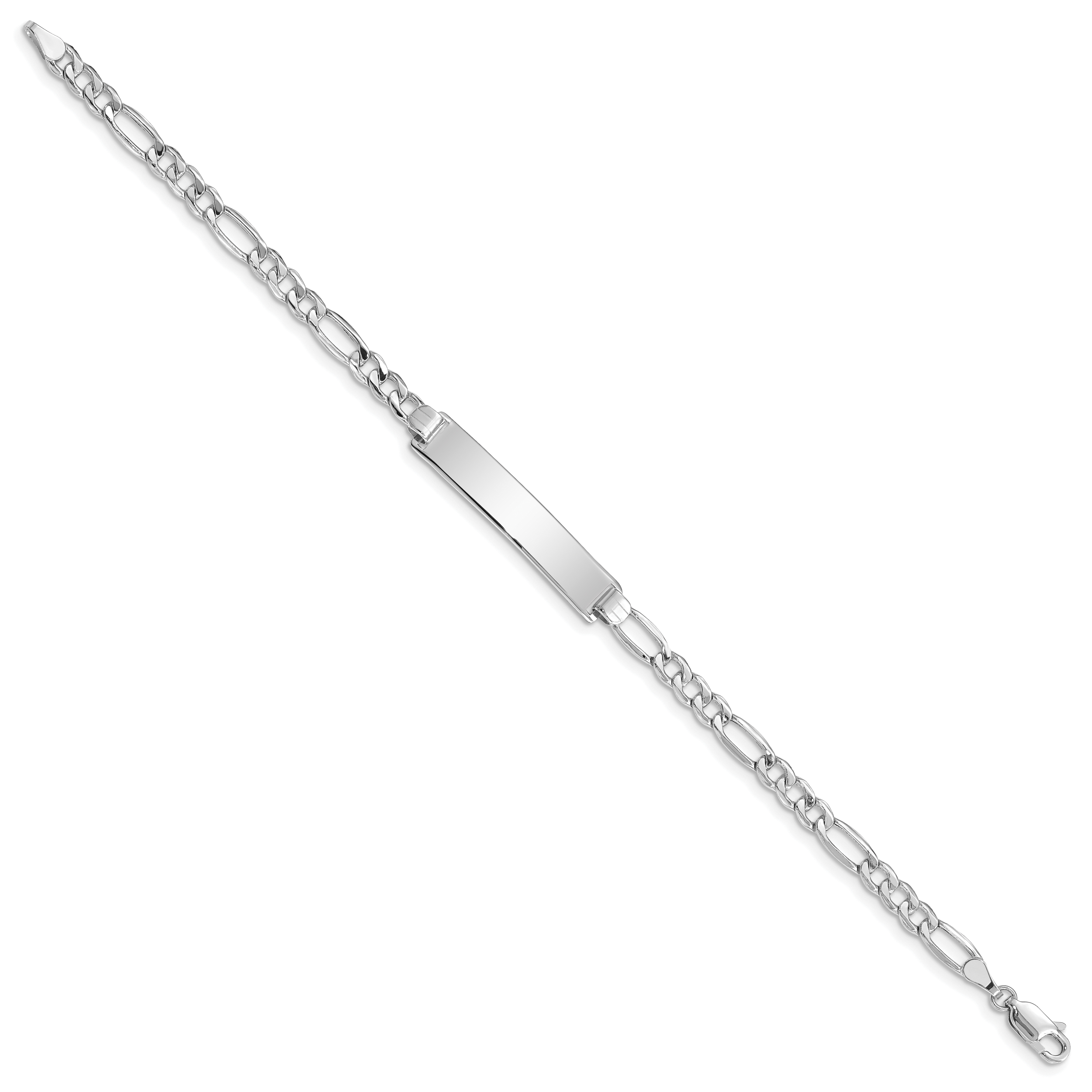 14K White Gold Polished Semi-Solid Chain/Solid Plate Figaro Link 33.5x6.5mm Plate 7 inch ID Bracelet DCID108W