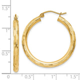14k 3x30mm Diamond-cut Tube Hoop Earrings TF556