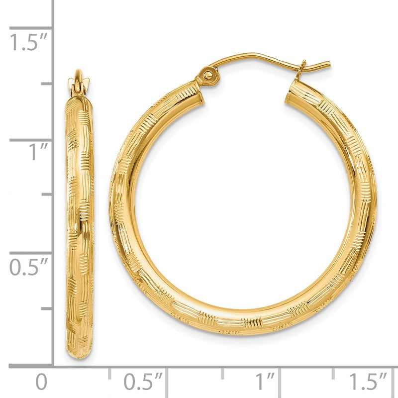 14k 3x30mm Diamond-cut Tube Hoop Earrings TF556