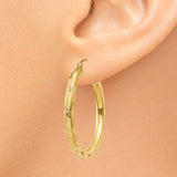 14k 3x30mm Diamond-cut Tube Hoop Earrings TF556