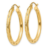 14k 3x30mm Diamond-cut Tube Hoop Earrings TF556