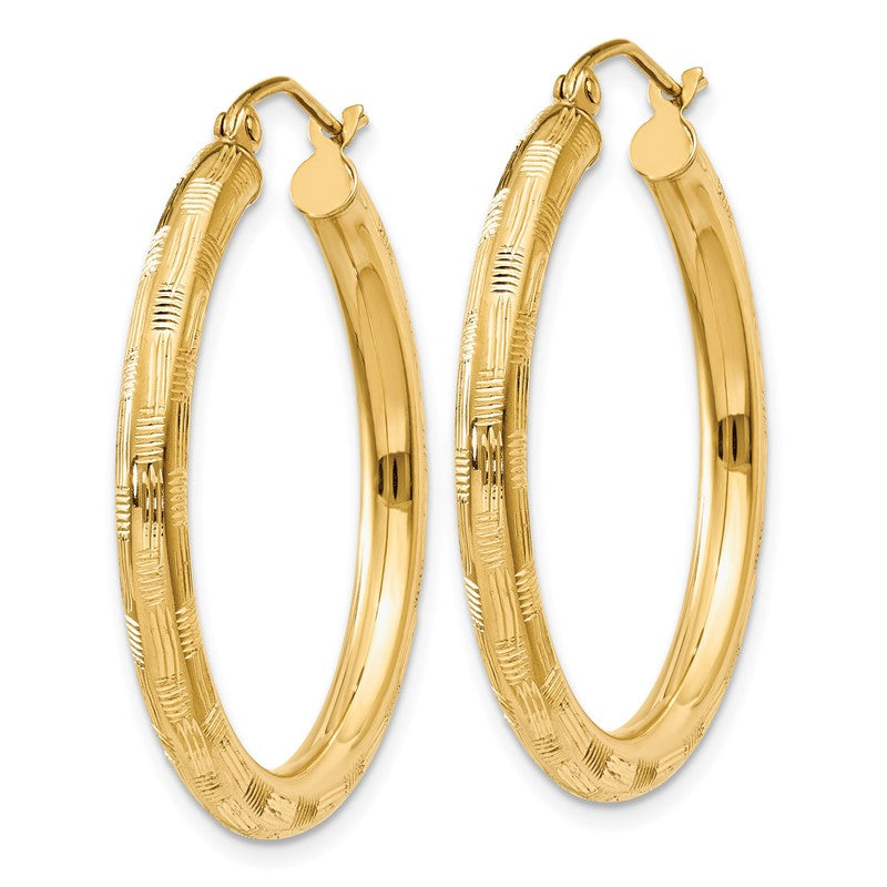 14k 3x30mm Diamond-cut Tube Hoop Earrings TF556