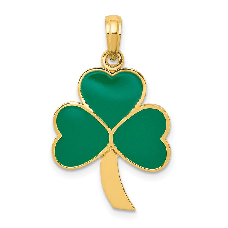 14k Green Enameled Shamrock Pendant C2195
