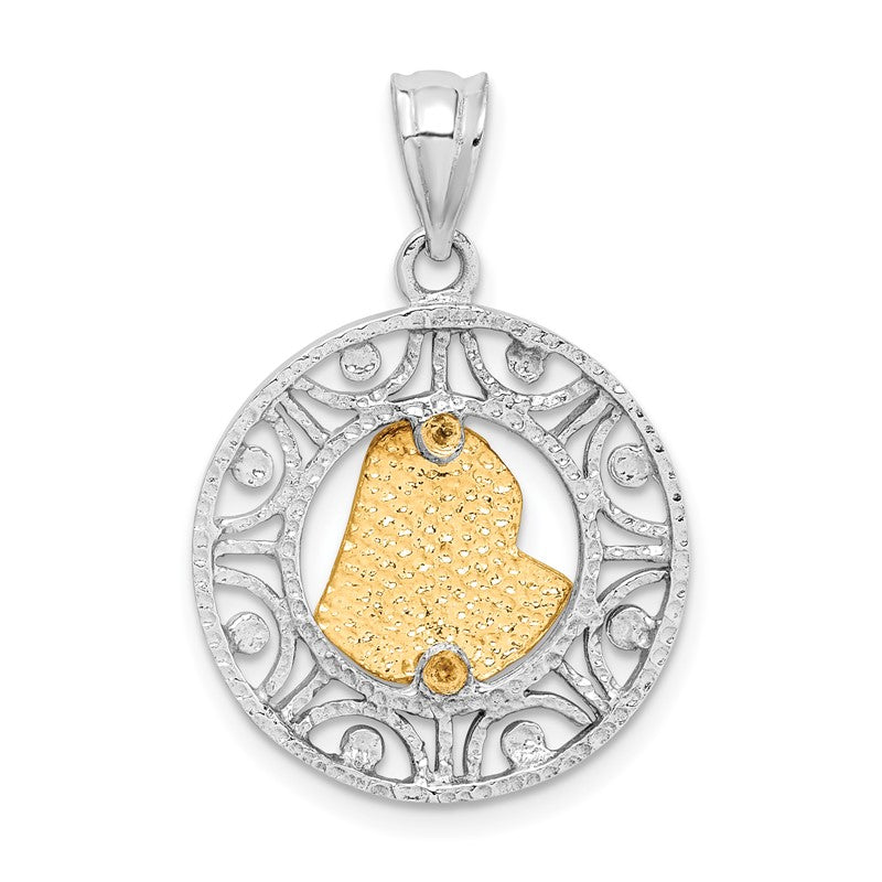 14K Two-tone Brushed and Polished Diamond-cut Virgin Mary Pendant D4678
