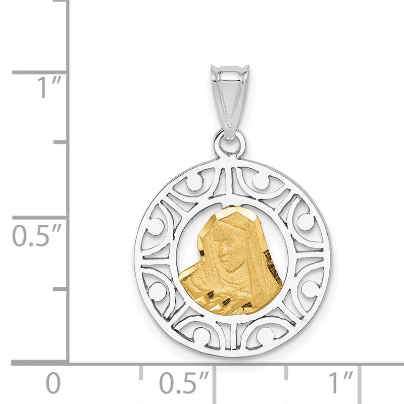 14K Two-tone Brushed and Polished Diamond-cut Virgin Mary Pendant D4678