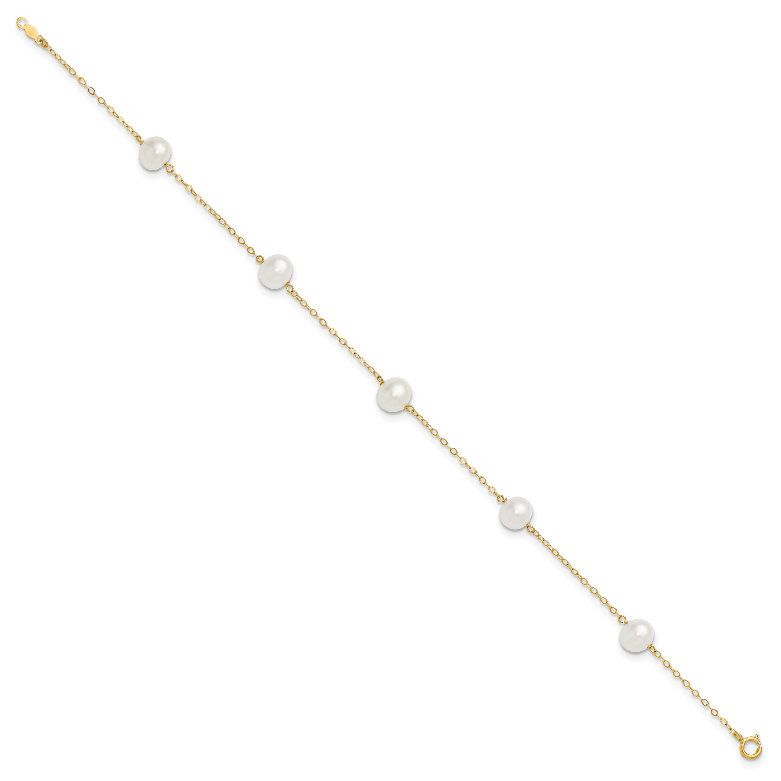 14k 7-8mm White Near-Round Freshwater Cultured Pearl 5-Station 9 inch Anklet ANK144