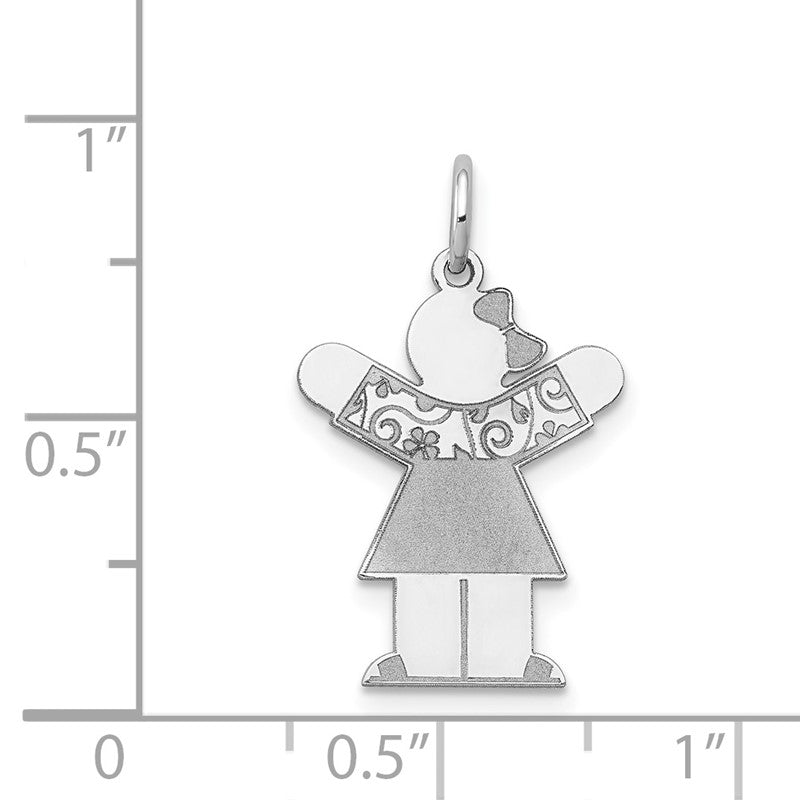 14k White Gold The Kids Small Floral Dress Girl Engravable Love Charm XK1127W