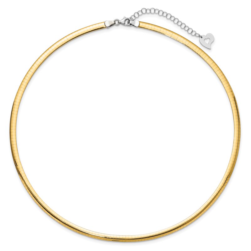 14k Two-tone 4mm Lightweight Reversible 16 inch Omega Necklace Plus 2 inch Heart Chain Extender ROML4