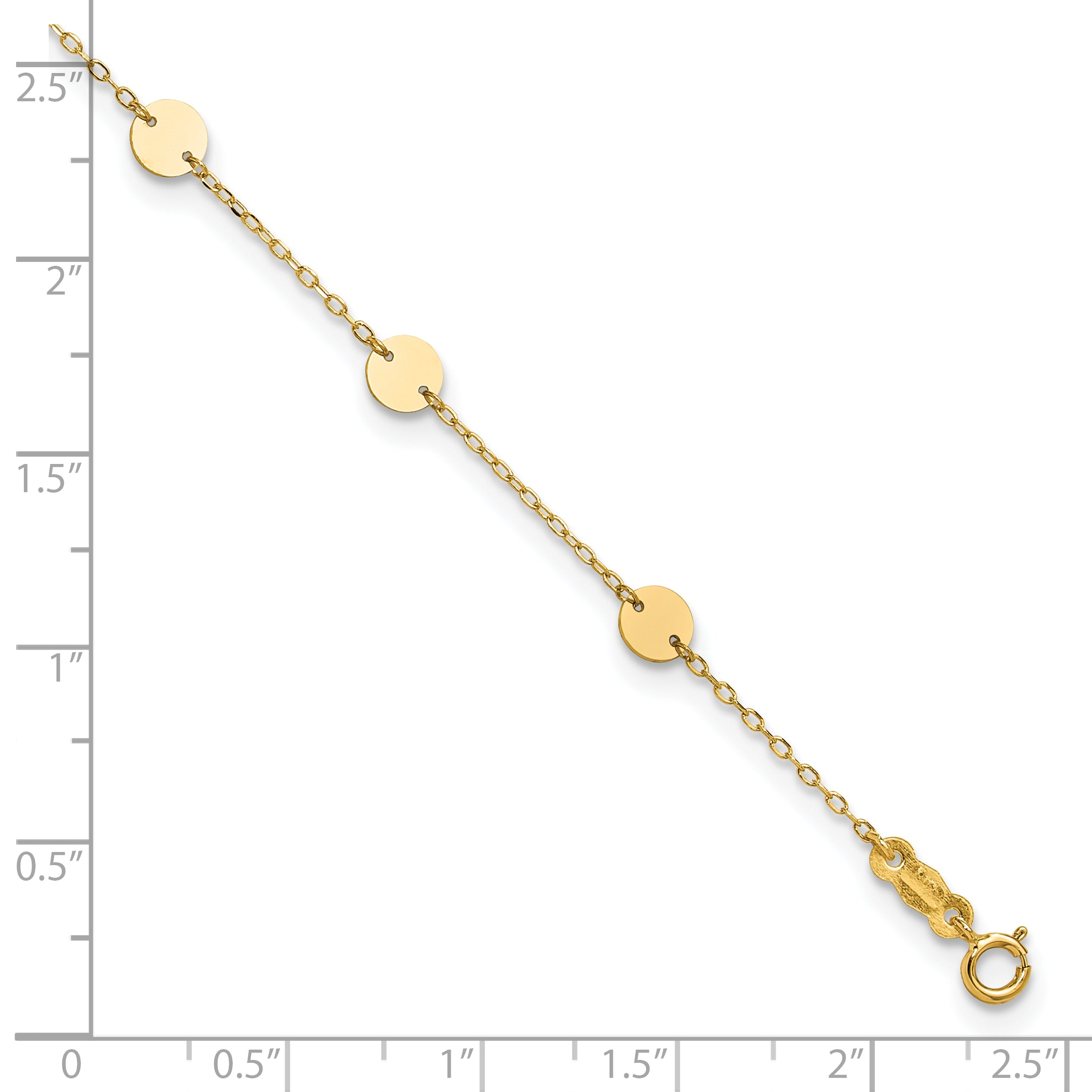 14K Polished Disc 9-Station 9 inch Plus 1 inch Extender - Total 10 inch Anklet ANK195