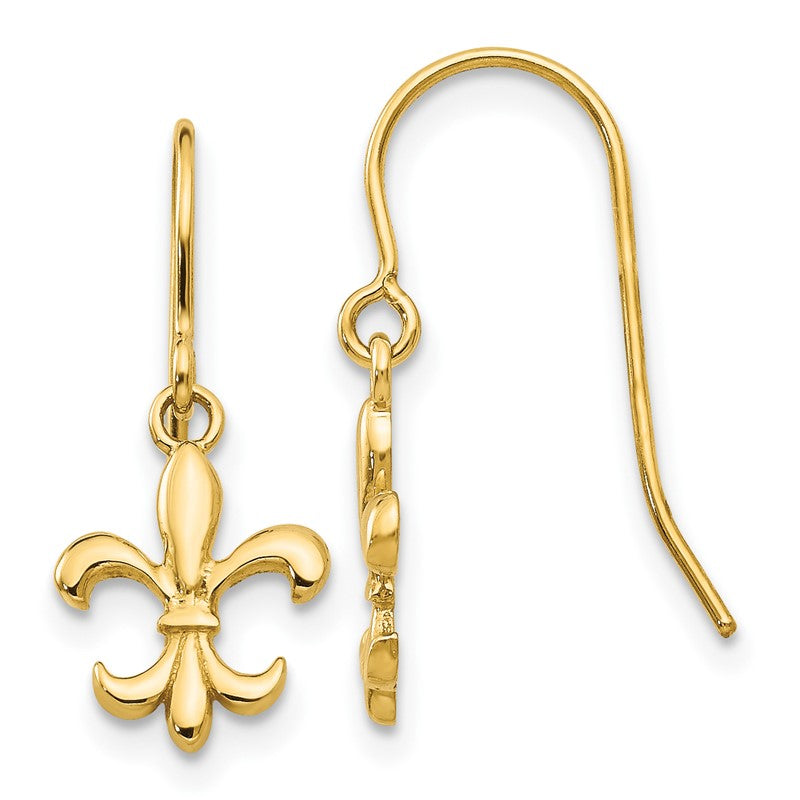 14k Fleur de lis Dangle French Hook Earrings YE1677