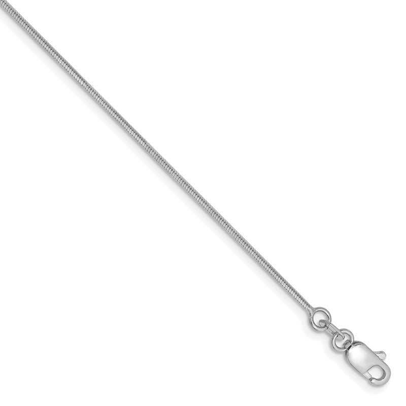 14K White Gold 10 inch 1mm Octagonal Snake with Lobster Clasp Anklet WOS100