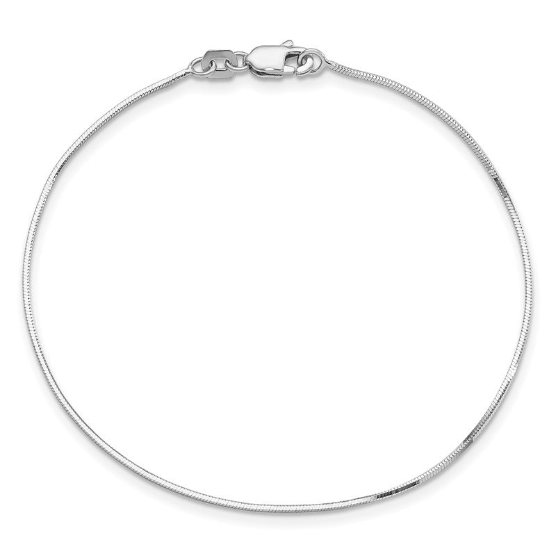 14K White Gold 10 inch 1mm Octagonal Snake with Lobster Clasp Anklet WOS100