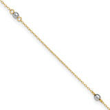 14k Two-tone Mirror Beads 3-Station 9 inch Plus 1 inch Extender - Total 10 inch Anklet ANK185