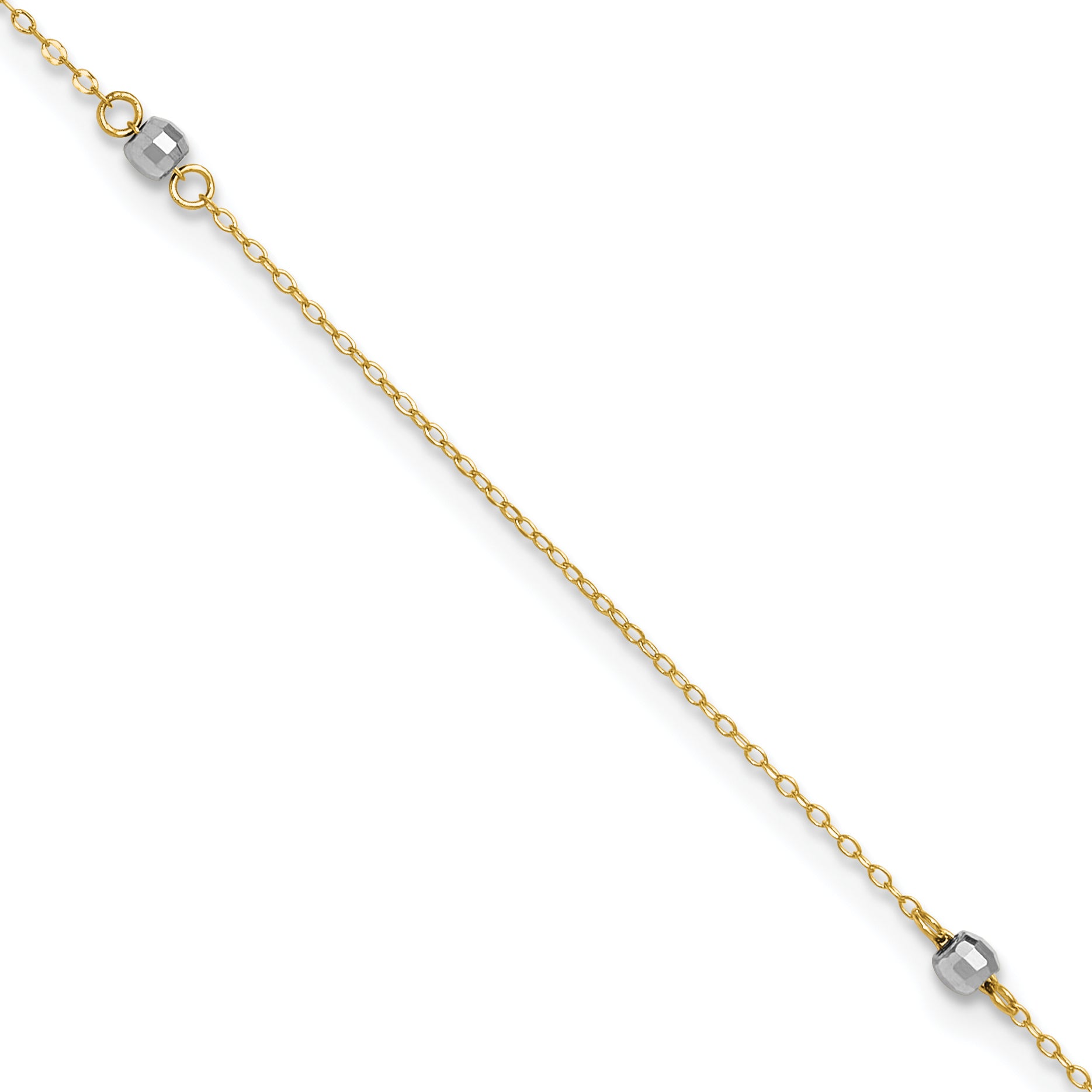 14k Two-tone Mirror Beads 3-Station 9 inch Plus 1 inch Extender - Total 10 inch Anklet ANK185