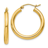 14k 3x25mm Polished Tube Hoop Earrings T937