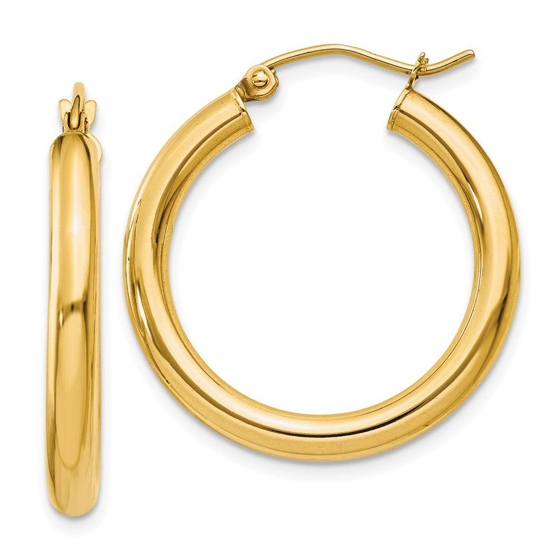 14k 3x25mm Polished Tube Hoop Earrings T937