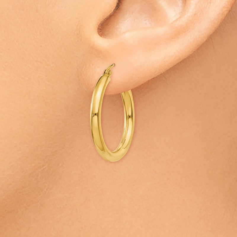 14k 3x25mm Polished Tube Hoop Earrings T937