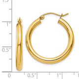 14k 3x25mm Polished Tube Hoop Earrings T937