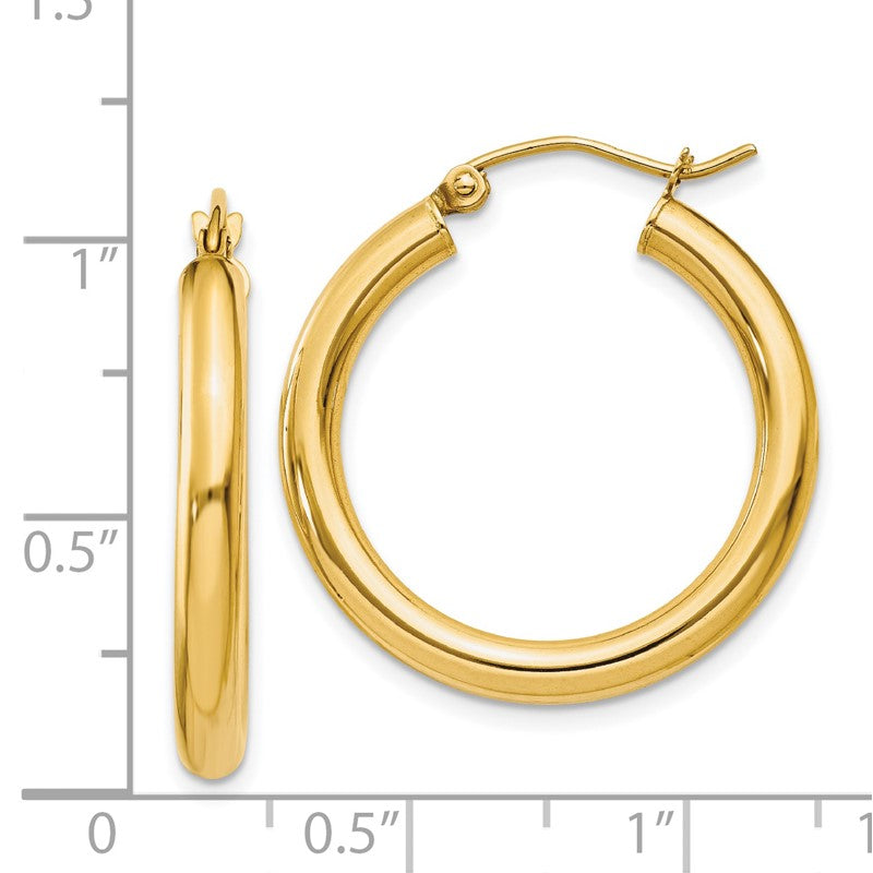 14k 3x25mm Polished Tube Hoop Earrings T937
