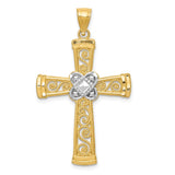 14k and White Rhodium Diamond-cut Filigree Cross Pendant K6321